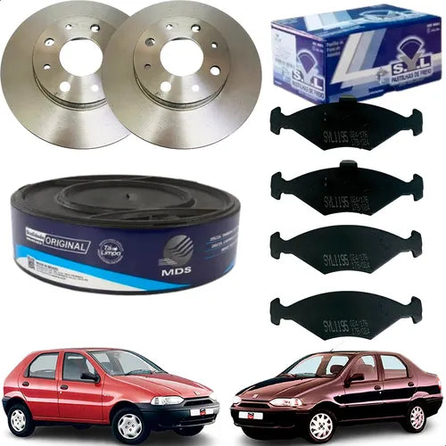 Kit Discos e Pastilhas de Freio Dianteiros - Fiat Palio - Siena...