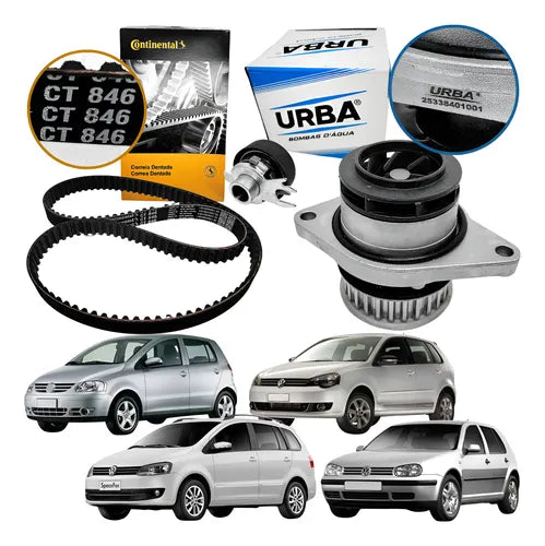 Kit Correia Dentada + Tensor + Bomba d'água - Volkswagen Gol - Fox - Polo...